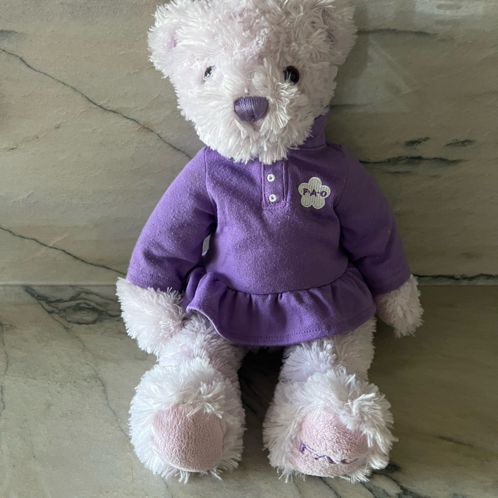 Toys R Us FAO Schwarz Purple Teddy Bear – Polo Dress Plush 15”